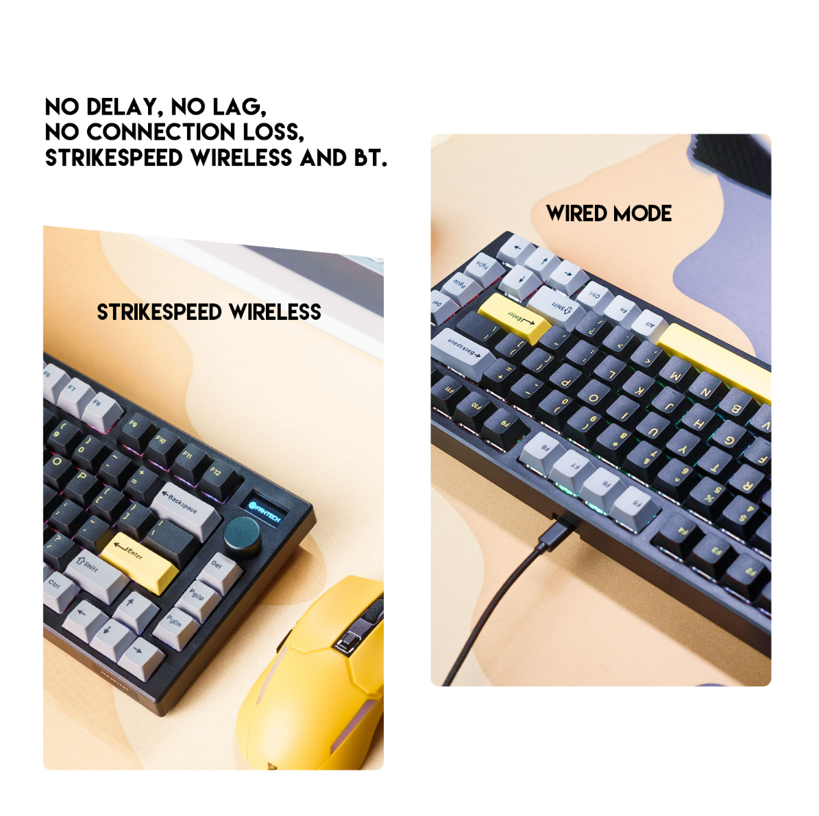 A large marketing image providing additional information about the product Fantech MAXFIT81 Wireless Hot-Swappable RGB Mechanical Bluetooth Keyboard (Vibrant Utility - Yellow Switch) - Additional alt info not provided